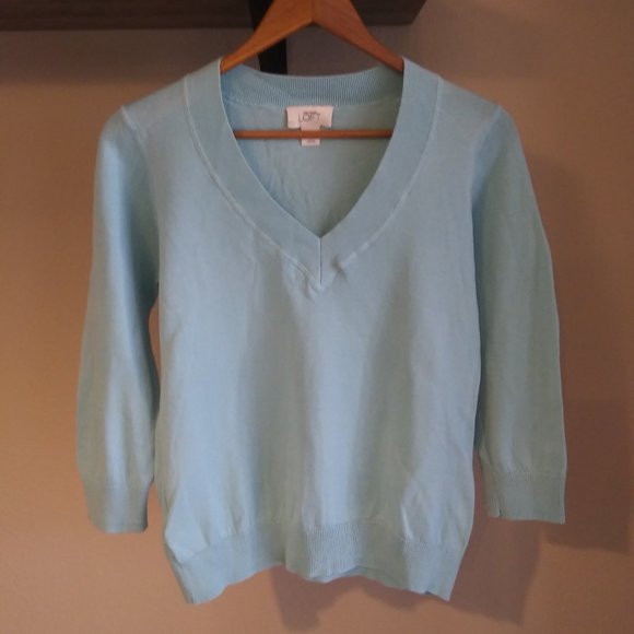 LOFT 100% Pima Cotton fine knit Ice Blue Sweater - Picture 2 of 4